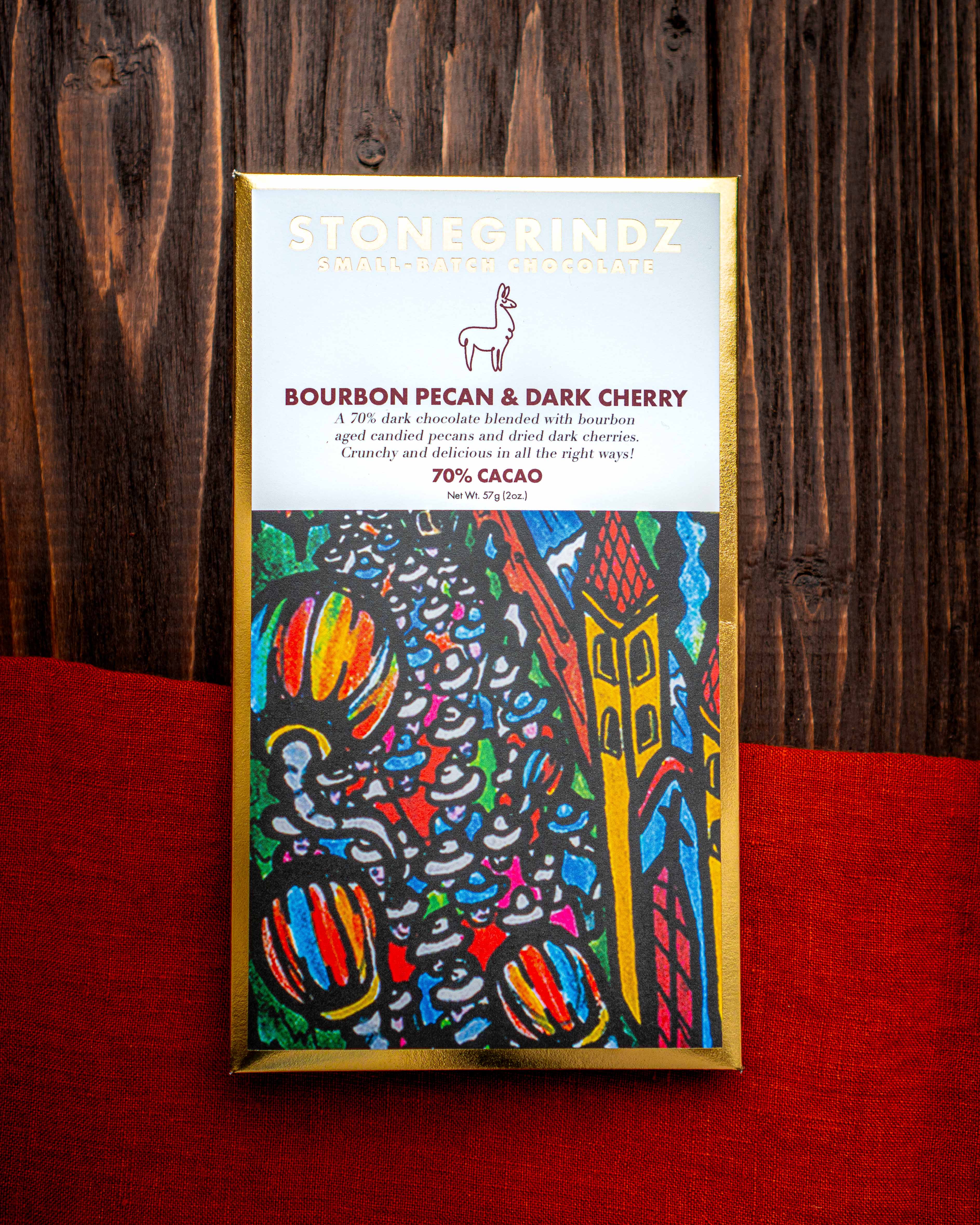 Bourbon Pecan & Dark Cherry 70% – StoneGrindzChocolate