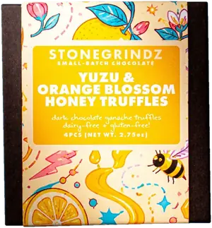 Yuzu and Orange Blossom Honey Truffles gift box with an illustrated sleeve