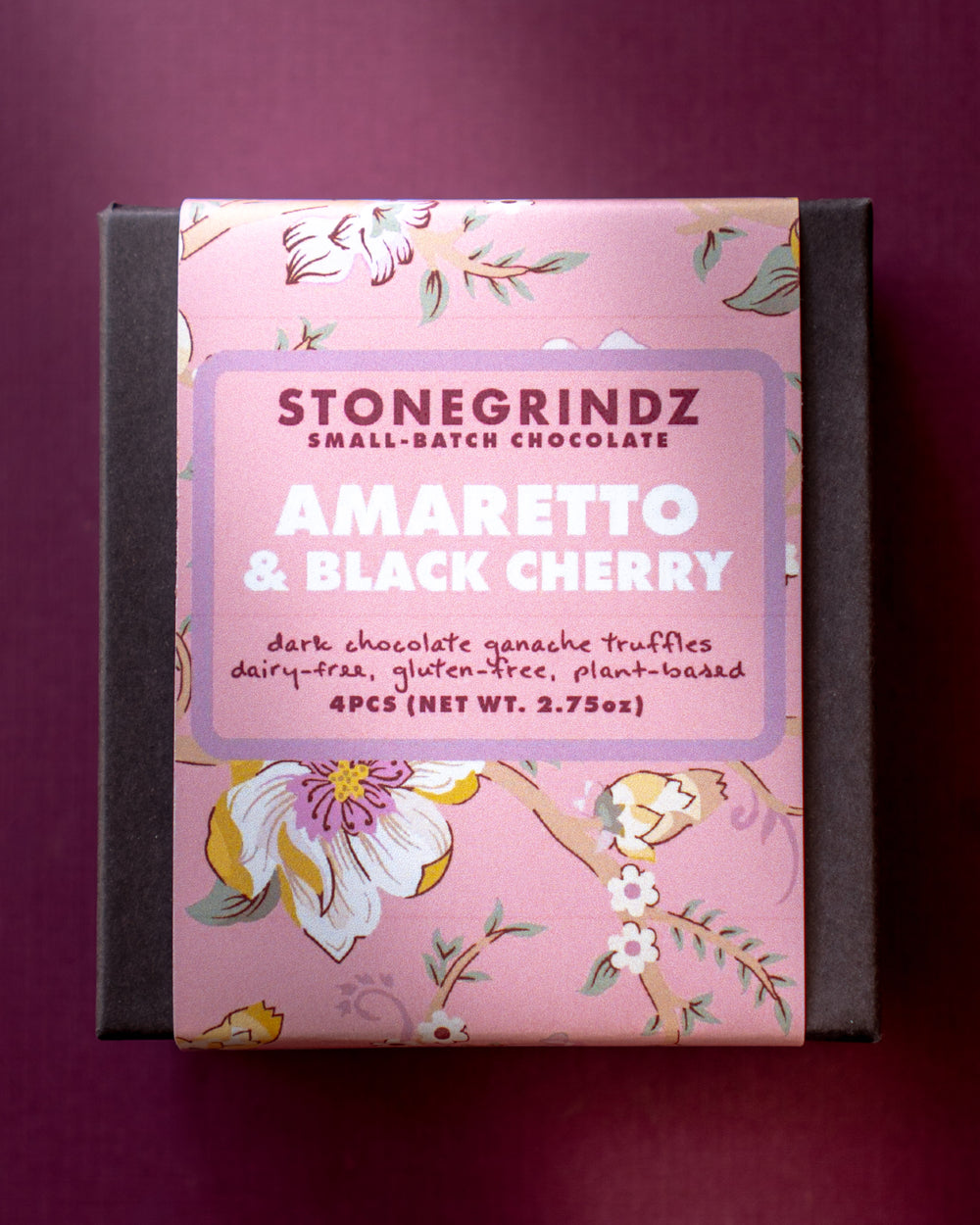 Box of 4 Cherry Amaretto dark chocolate ganache truffles