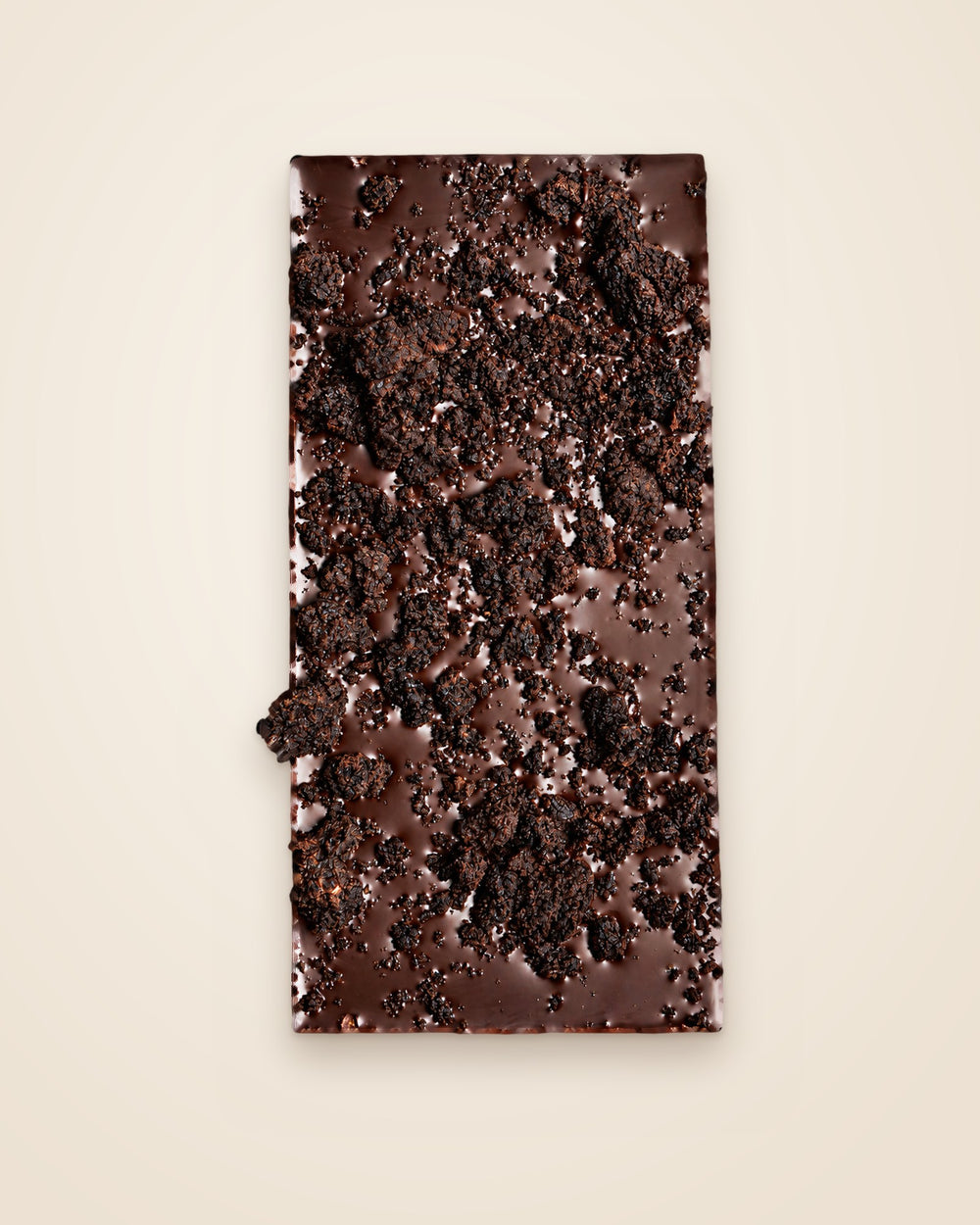Graveyard Brownie 70% bar covered in almond-flour brownie crumbs, from above