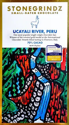 Ucayali River, Peru 70% dark chocolate bar in its wrapper