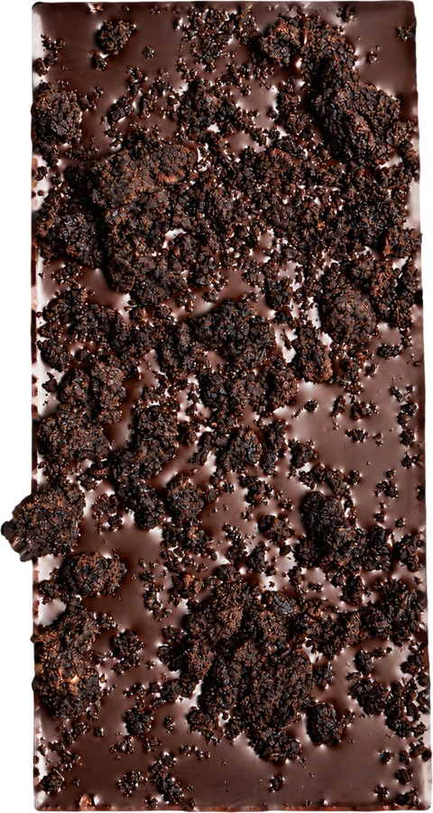 Graveyard Brownie 70% bar covered in almond-flour brownie crumbs, from above
