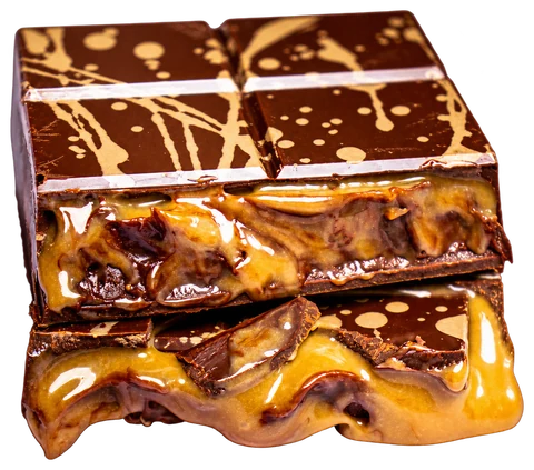 Espresso Martini STUFFT bar broken open, front view of the espresso ganache layers